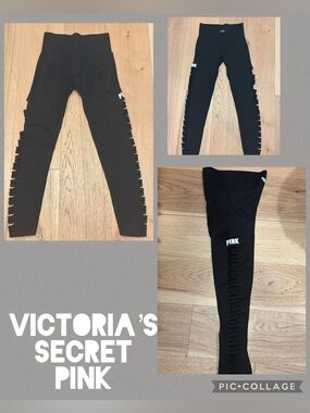 PINK Victoria's Secret Black Cozy Comfy Leggings with Side Cutouts size M